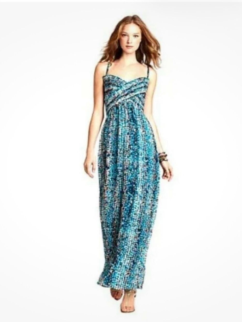 LAUNDRY by Shelli Segal Strapless Maxi Dress Size 2. Bermuda Blue Abstract Print